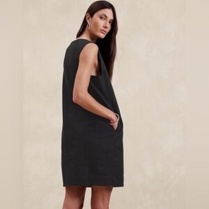 Banana Republic Black Hemp Cotton Shift Tank Boxy Pocket Dress Size XS petite